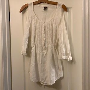 Free people white gauze open shoulder blouse Sz Sm